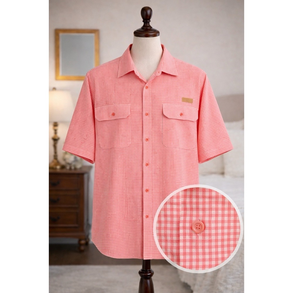 Realtree‎ Fishing Shirt Vented Orange White Gingham Button Up Mens 2X 2XLT Tall